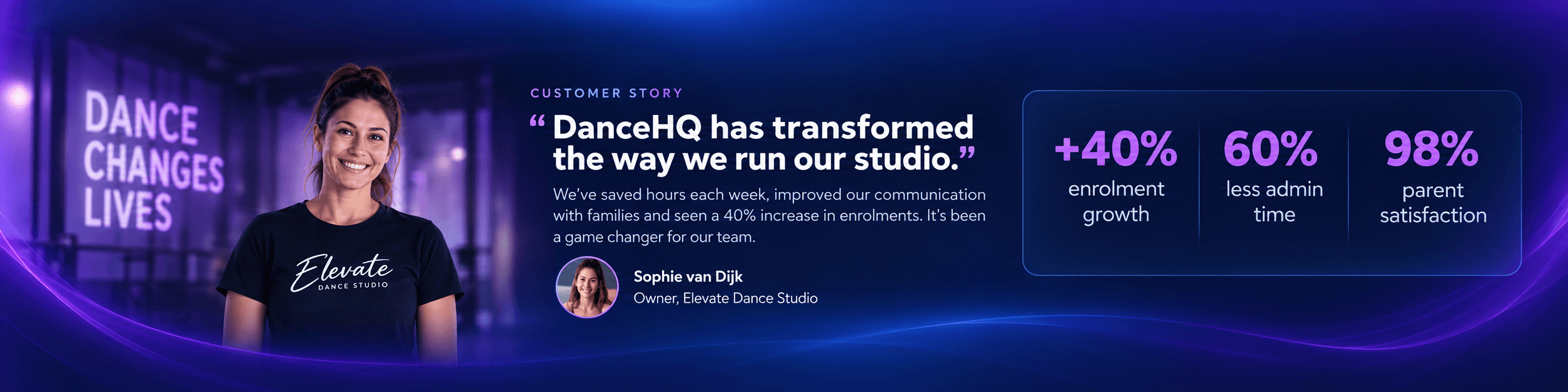 Illustrative DanceHQ customer story.